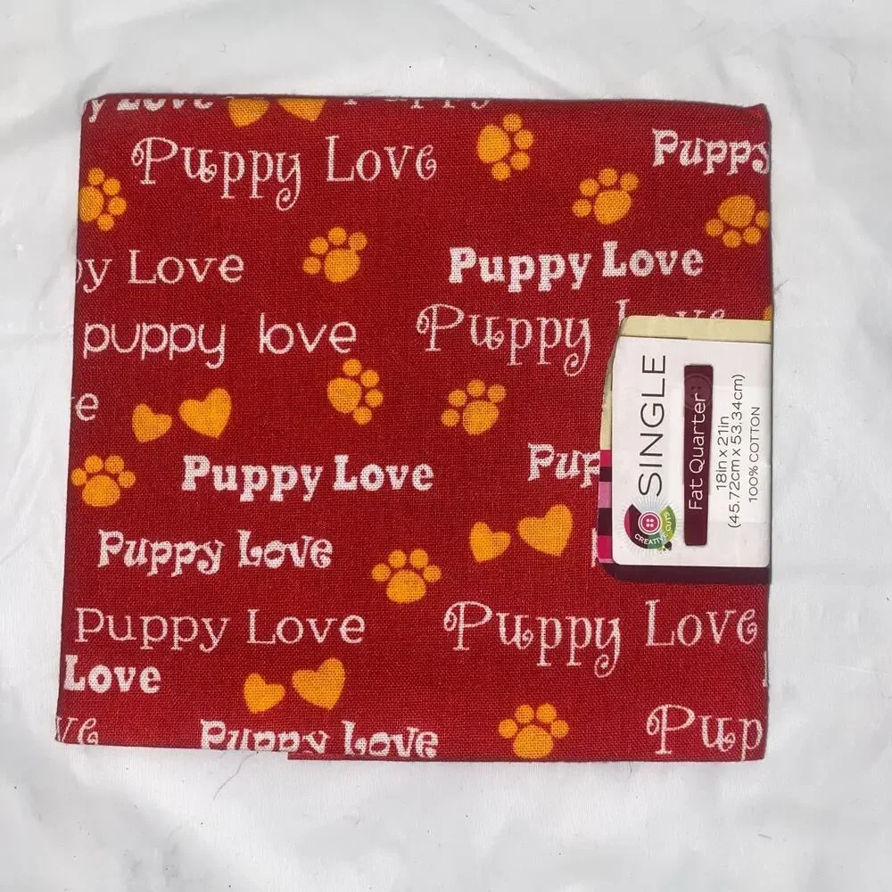 Puppy Love Fat Quarter Cotton Fabric Pawprints 18x21” Red
